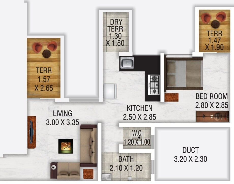 Floor plan of 1 BHK 360 Sq. Ft. Apartment in Svasti Indai, Pune