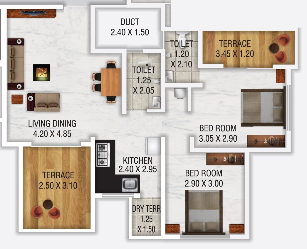 Floor plan of 2 BHK 472 Sq. Ft. Apartment in Svasti Indai, Pune