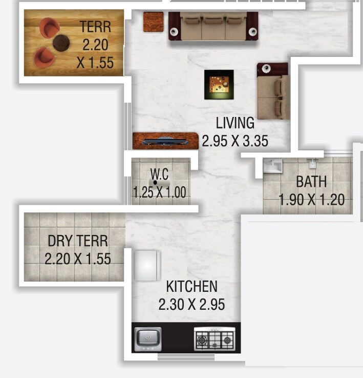 Floor plan of 264 Sq. Ft. Studio in Svasti Indai, Pune