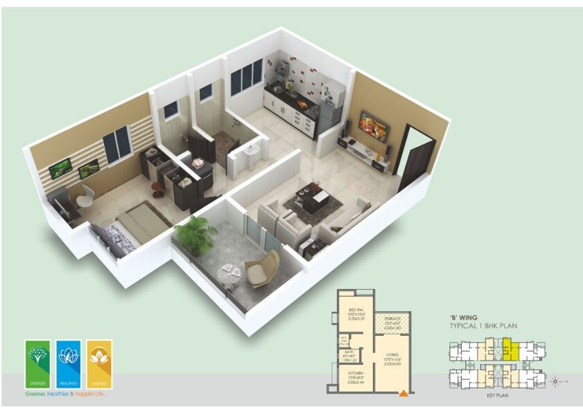Floor plan of 1 BHK 660 Sq. Ft. Apartment in SVJ Vishnuvihar Phase II, Pune