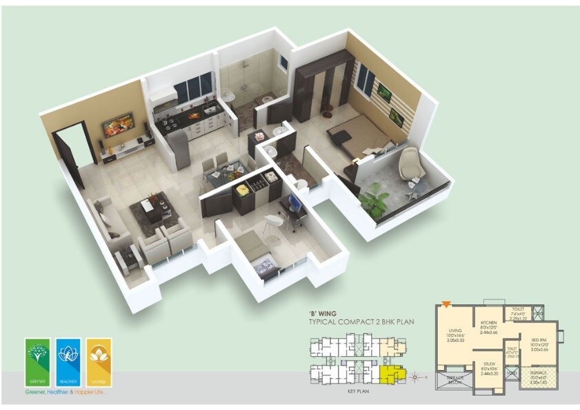 Floor plan of 2 BHK 915 Sq. Ft. Apartment in SVJ Vishnuvihar Phase II, Pune