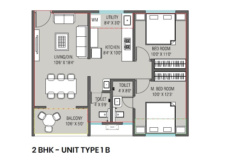 Floor plan of 2 BHK 690 Sq. Ft. Apartment in Swami Samarth 7 Skye, Pune