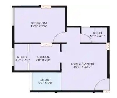 Floor plan of 1 BHK 329 Sq. Ft. Apartment in Swamiji Moonstone, Pune