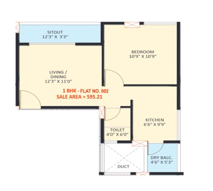 Floor plan of 1 BHK 442 Sq. Ft. Apartment in Swamiji Moonstone, Pune