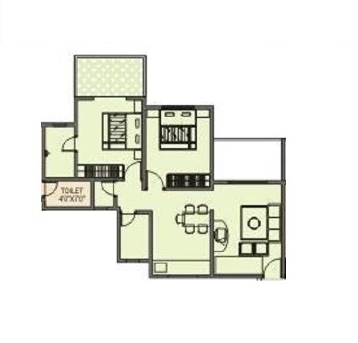 Floor plan of 2 BHK 592 Sq. Ft. Apartment in Swapna Nagari, Pune