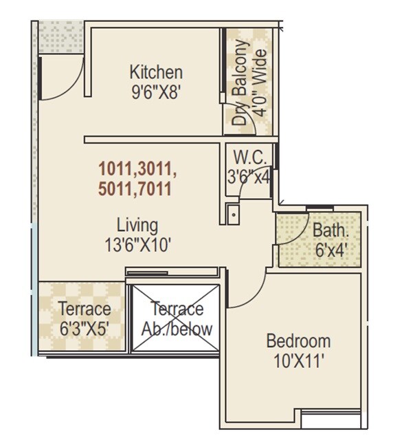 Floor plan of 1 BHK 484 Sq. Ft. Apartment in Swapnashilp Hillcrest, Pune