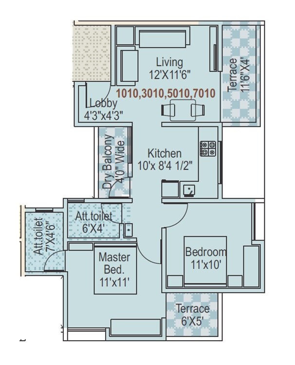 Floor plan of 2 BHK 603 Sq. Ft. Apartment in Swapnashilp Hillcrest, Pune