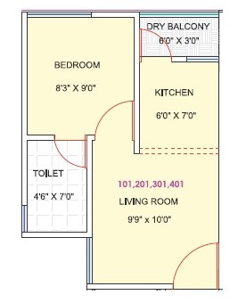 Floor plan of 1 BHK 286 Sq. Ft. Apartment in Swaraa Maza Gharkul, Pune