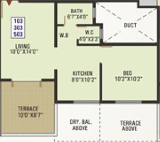Floor plan of 1 BHK 587 Sq. Ft. Apartment in Swaraaj Pride, Pune