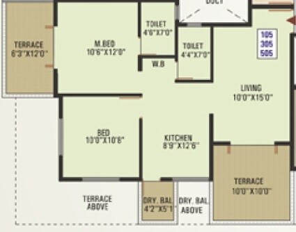 Floor plan of 2 BHK 1110 Sq. Ft. Apartment in Swaraaj Pride, Pune