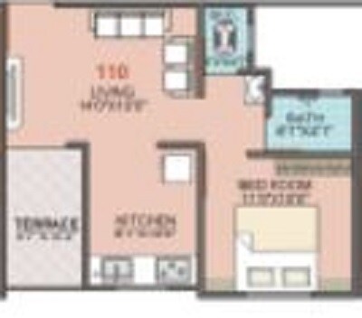 Floor plan of 1 BHK 330 Sq. Ft. Apartment in Swastik Bhojratna, Pune