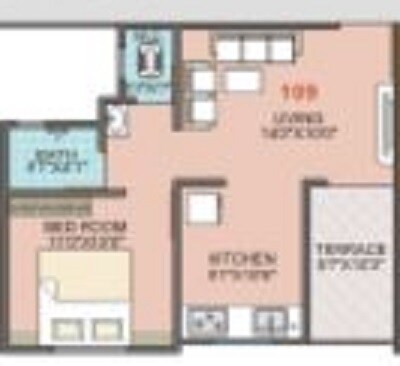 Floor plan of 1 BHK 339 Sq. Ft. Apartment in Swastik Bhojratna, Pune