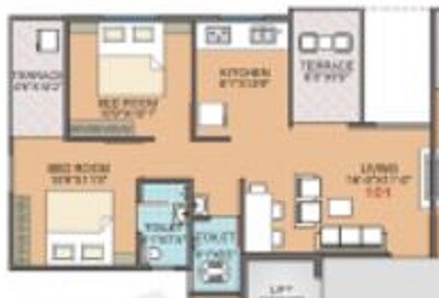 Floor plan of 2 BHK 472 Sq. Ft. Apartment in Swastik Bhojratna, Pune