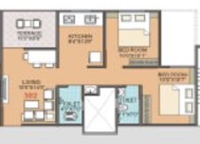 Floor plan of 2 BHK 544 Sq. Ft. Apartment in Swastik Bhojratna, Pune