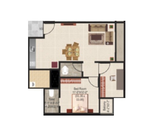 Floor plan of 1 BHK 429 Sq. Ft. Apartment in Swastik Prism City, Pune