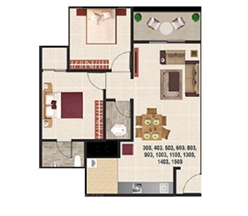 Floor plan of 2 BHK 491 Sq. Ft. Apartment in Swastik Prism City, Pune