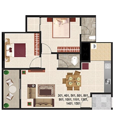 Floor plan of 2 BHK 615 Sq. Ft. Apartment in Swastik Prism City Green, Pune