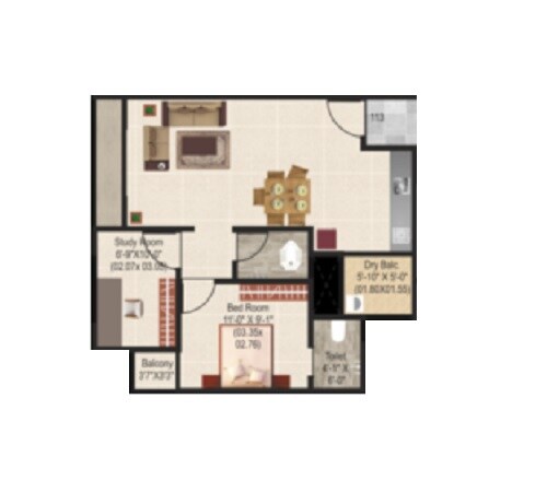 Floor plan of 1 BHK 455 Sq. Ft. Apartment in Swastik Prism City Indigo, Pune
