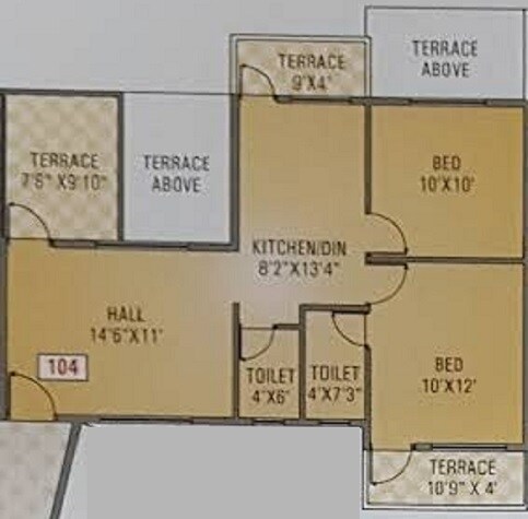 Floor plan of 2 BHK 446 Sq. Ft. Apartment in Swastik Silvana County, Pune