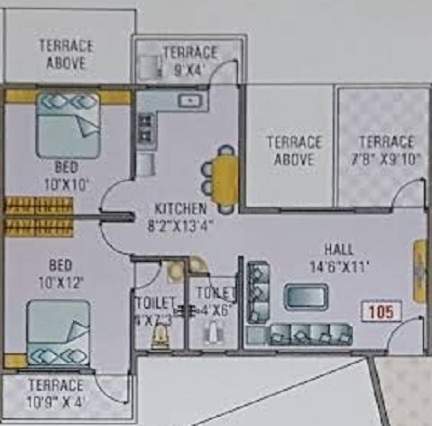 Floor plan of 2 BHK 578 Sq. Ft. Apartment in Swastik Silvana County, Pune