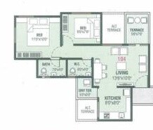 Floor plan of 2 BHK 529 Sq. Ft. Apartment in Swastik Spira, Pune