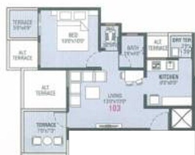 Floor plan of 2 BHK 718 Sq. Ft. Apartment in Swastik Spira, Pune