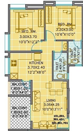 Floor plan of 2 BHK 639 Sq. Ft. Apartment in Swastik Swastishree, Pune