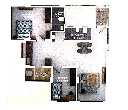 Floor plan of 2 BHK 723 Sq. Ft. Apartment in Swastik Varad Viraj, Pune