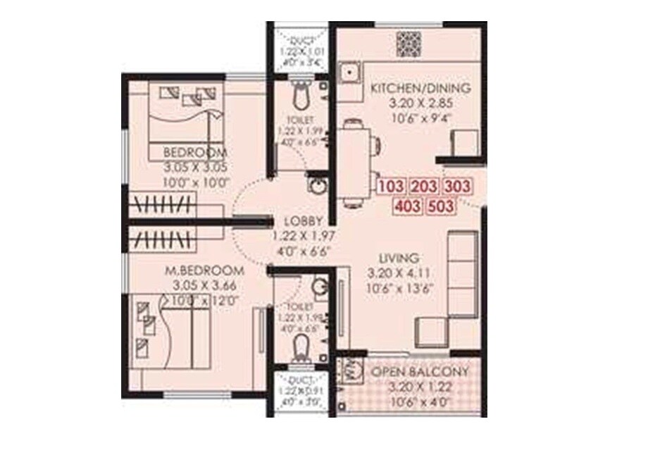 Floor plan of 2 BHK 618 Sq. Ft. Apartment in Swayam Vrindavan Galaxy, Pune