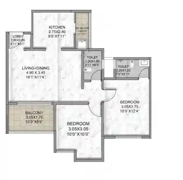 2 BHK 619 Sq. Ft. Apartment in Swayambhu Emerald Heights