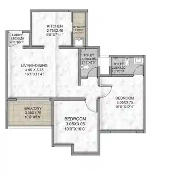 Floor plan of 2 BHK 619 Sq. Ft. Apartment in Swayambhu Emerald Heights, Pune