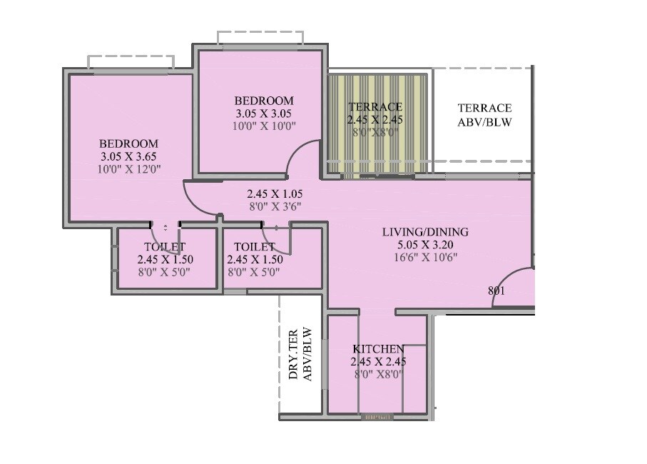 Floor plan of 2 BHK 586 Sq. Ft. Apartment in Swiss County, Pune