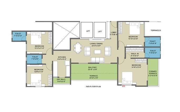 Floor plan of 4 BHK 1806 Sq. Ft. Apartment in Swojas Avanti, Pune