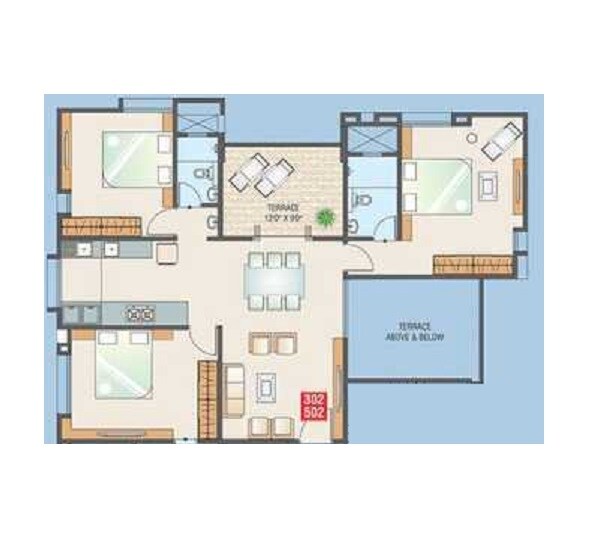Floor plan of 3 BHK 1043 Sq. Ft. Apartment in Swojas Chintamani, Pune
