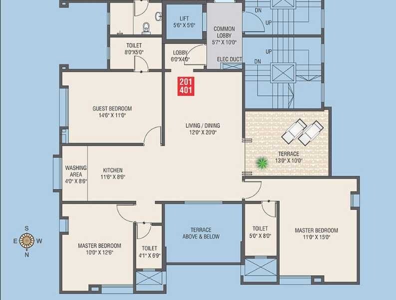 Floor plan of 3 BHK 1071 Sq. Ft. Apartment in Swojas Chintamani, Pune