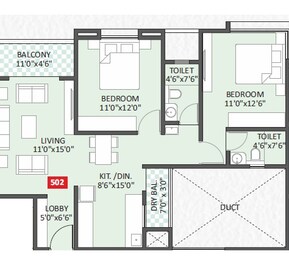 2 BHK 836 Sq. Ft. Apartment in Swojas Ekdant