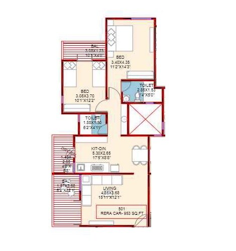 2 BHK 953 Sq. Ft. Apartment
