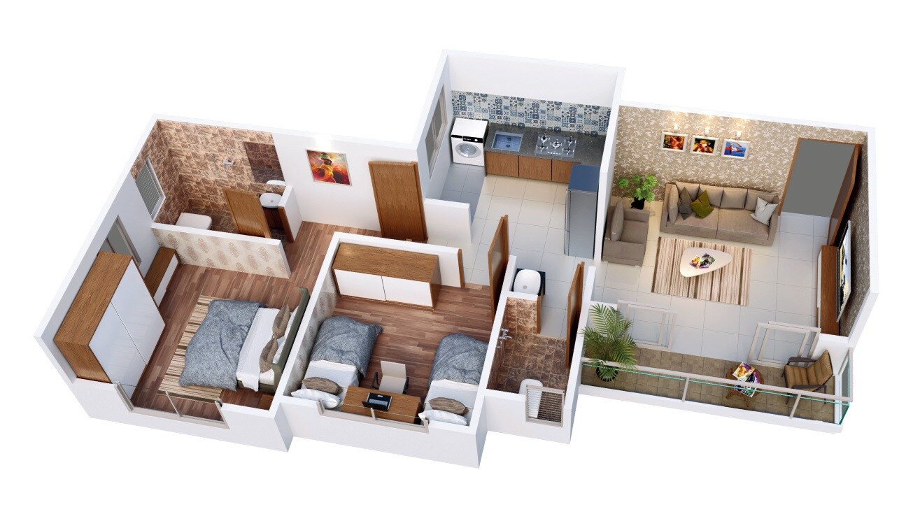 Floor plan of 2 BHK 893 Sq. Ft. Apartment in Taksh Le Phoenix, Pune