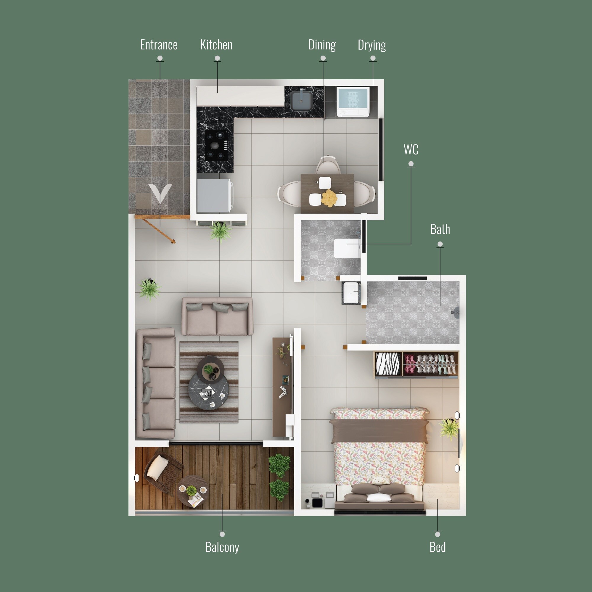 Floor plan of 1 BHK Apartment - 372 sq. ft. in Tanish O2, Pune