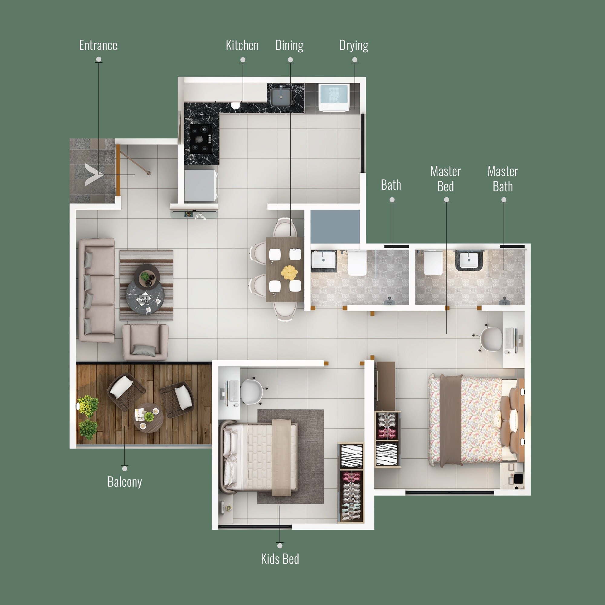Floor plan of 2 BHK Apartment - 589 sq. ft. in Tanish O2, Pune