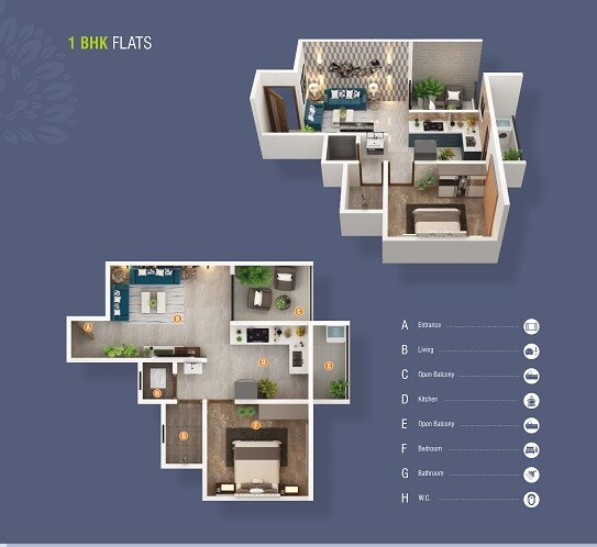 Floor plan of 1 BHK 436 Sq. Ft. Apartment in Tanish Park, Pune