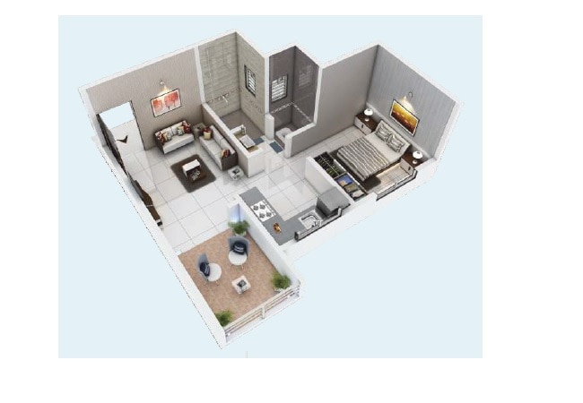 Floor plan of 1 BHK 349 Sq. Ft. Apartment in Tanish Pearls, Pune