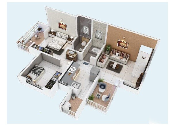 Floor plan of 2 BHK 369 Sq. Ft. Apartment in Tanish Pearls, Pune