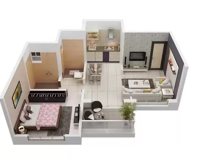 Floor plan of 1 BHK 345 Sq. Ft. Apartment in Tanishq Vlasta, Pune