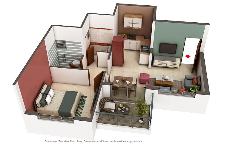 Floor plan of 1 BHK 348 Sq. Ft. Apartment in Tanishq Vlasta, Pune