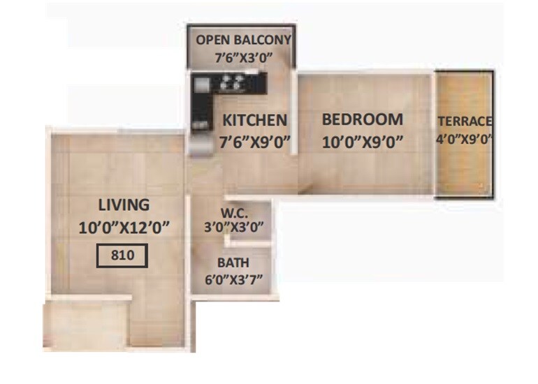 Floor plan of 1 BHK 409 Sq. Ft. Apartment in Tanvi Oxy Point, Pune