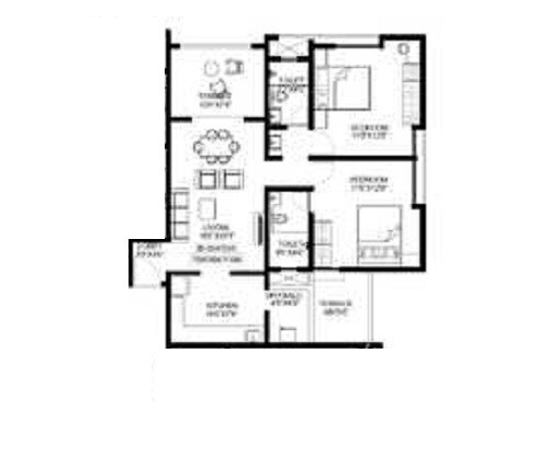 Floor plan of 2 BHK 903 Sq. Ft. Apartment in Tara Westbrook, Pune