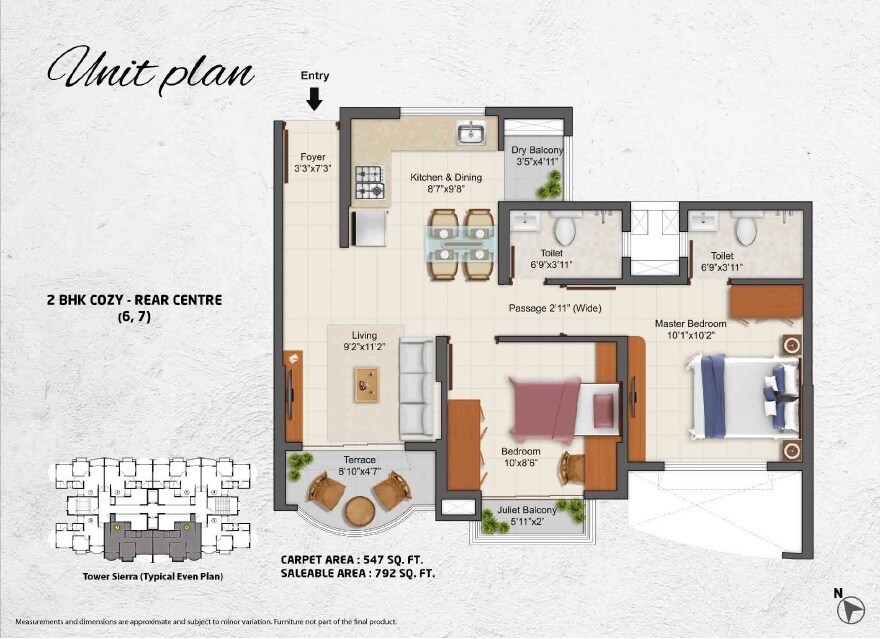 Floor plan of 2 BHK 547 Sq. Ft. Apartment in Tata La Montana Phase 3, Pune