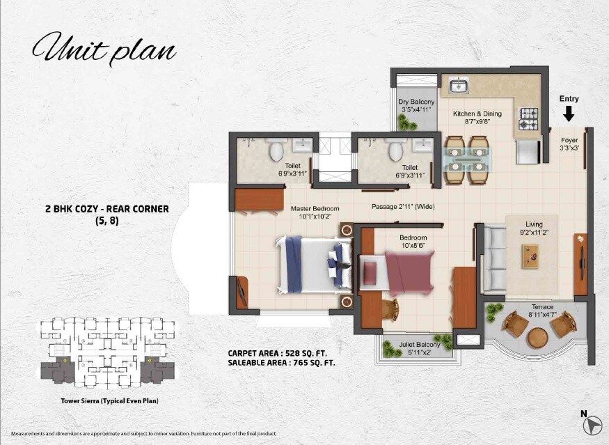 Floor plan of 2 BHK 528 Sq. Ft. Apartment in Tata La Montana Phase 3, Pune