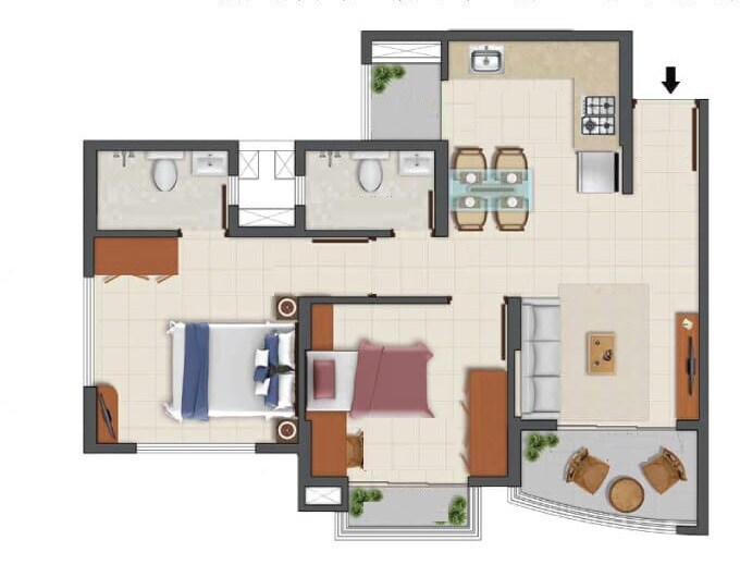 2 BHK 624 Sq. Ft. Apartment